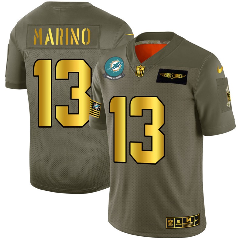 Men's Miami Dolphins #13 Dan Marino 2019 Olive/Gold Salute To Service Limited Stitched NFL Jersey